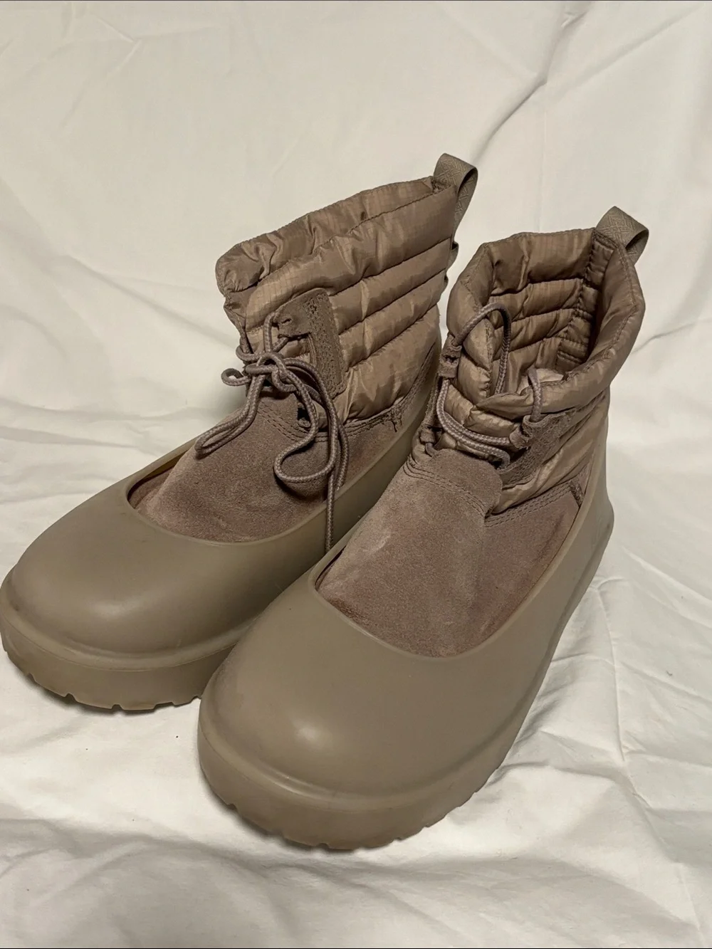 UGG Womens Quilted Puffer Ankle Rain Boots in Taupe